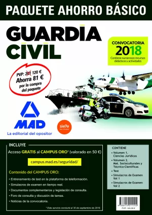 PAQUETE AHORRO BÁSICO GUARDIA CIVIL 2018 AHORRO DE 81 . (INCLUYE TEMARIOS 1 Y 2