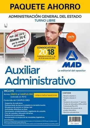 PACK AUXILIAR ADMINISTRATIVO DEL ESTADO (TURNO LIBRE) 2018 MAD.