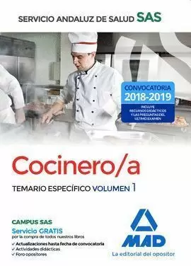 COCINERO/A 2018 SAS SERVICIO ANDALUZ DE SALUD. TEMARIO ESPECÍFICO 1