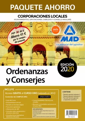 2020 PAQUETE AHORRO ORDENANZAS Y CONSERJES DE CORPORACIONES LOCALES. AHORRO DE 41  MAD