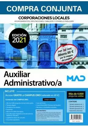 2021AUXILIAR ADMINISTRATIVO/A DE CORPORACIONES LOCALES. PACK  MAD