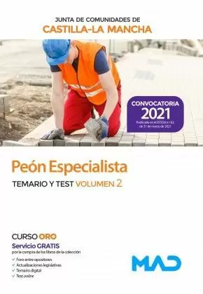 2021 PEÓN ESPECIALISTA JCCM TEMARIO Y TEST DE VOLUMEN 2 MAD