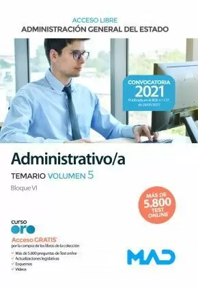 ADMINISTRATIVO TEMARIO 5 ADMON GENERAL ESTADO 2021 MAD
