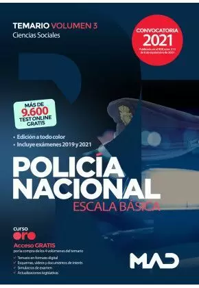 2021 POLICÍA NACIONAL ESCALA BÁSICA. TEMARIO VOLUMEN 3 MAD