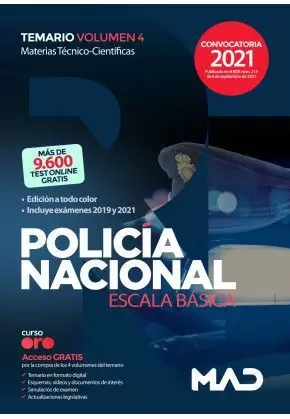2021 POLICÍA NACIONAL ESCALA BÁSICA. TEMARIO VOLUMEN 4 MAD