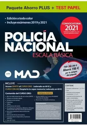 2021 POLICIA NACIONAL ESCALA BASICA. PACK PLUS+TEST   MAD