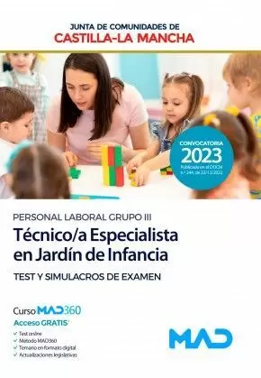 2023 TÉCNICO/A ESPECIALISTA EN JARDÍN DE INFANCIA TEST Y SIMULACROS DE EXAMEN (PERSONAL LABORAL GRUPO III).  JUNTA DE COMUNIDADES CASTILLA-LA MANCHA